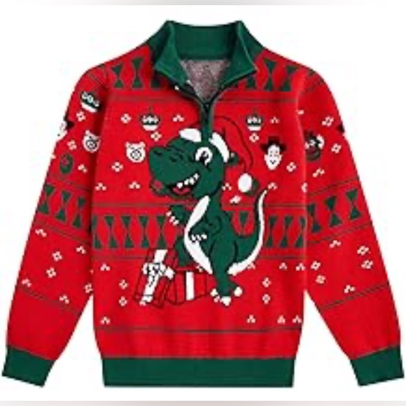 NEW Boys Christmas Ugly Sweater Xmas Kids Pullover 1/4 Zip Half 6T - Picture 1 of 2